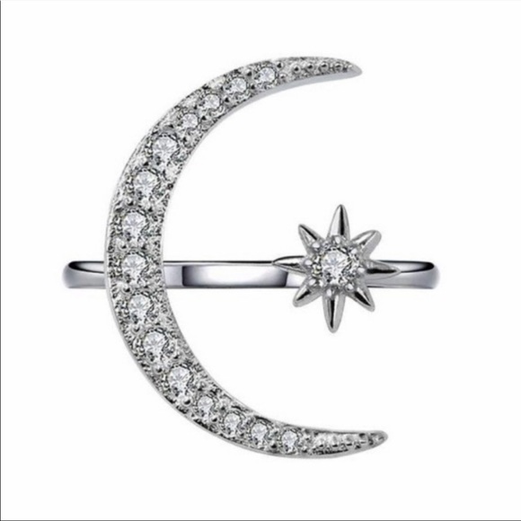 NEW DIAMOND SILVER MOON STAR ADJUSTABLE RING - Picture 4 of 6